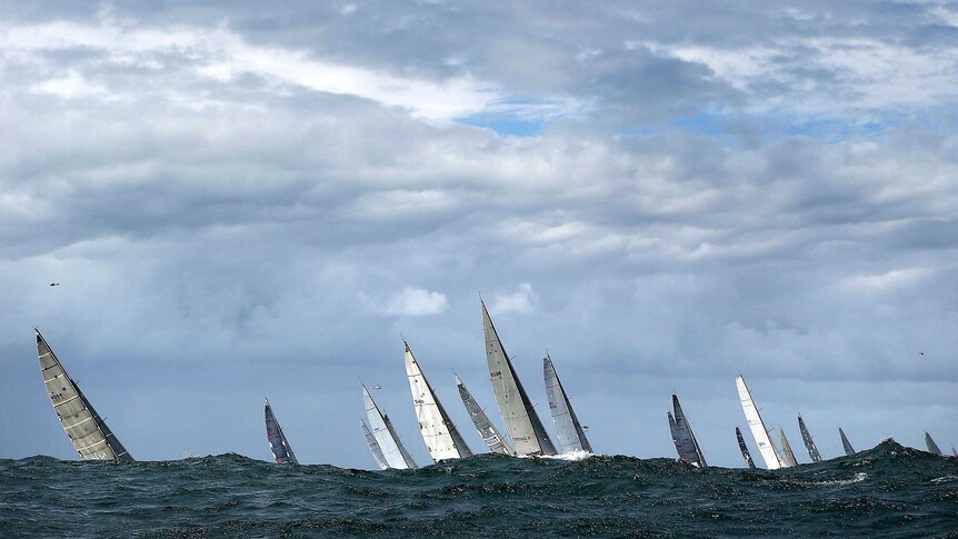 The fleet heads out to sea after the start of the 2012 Sydney to Hobart yacht race.
