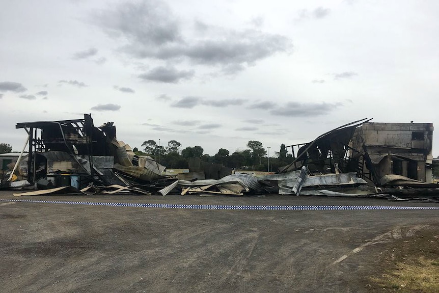 The burnt remains of the Nangwarry Football Club building.