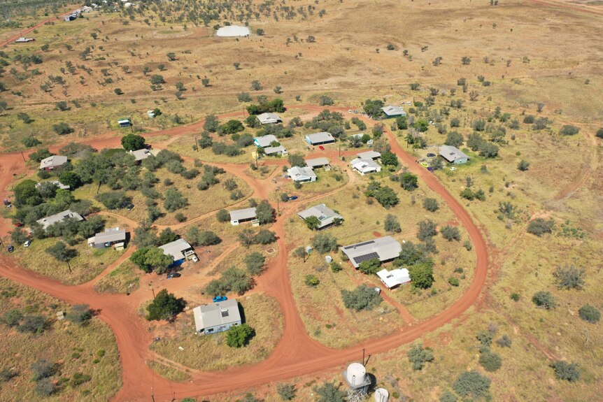 a drone shot of a small outback settlement