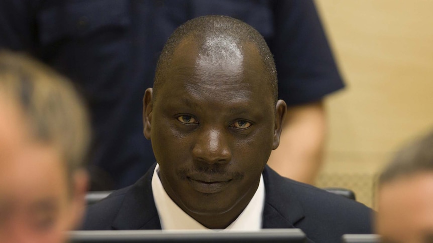 Congolese warlord Thomas Lubanga in the courtroom