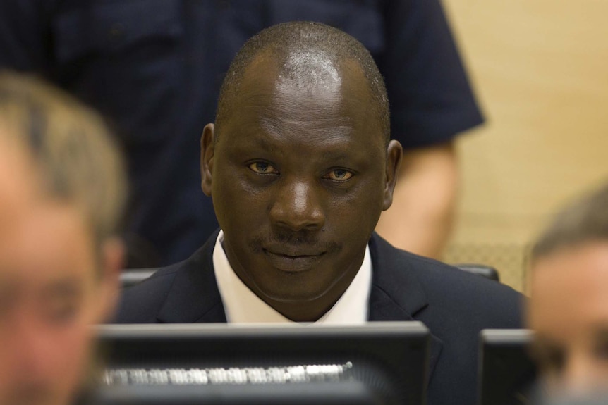 Congolese warlord Thomas Lubanga in the courtroom