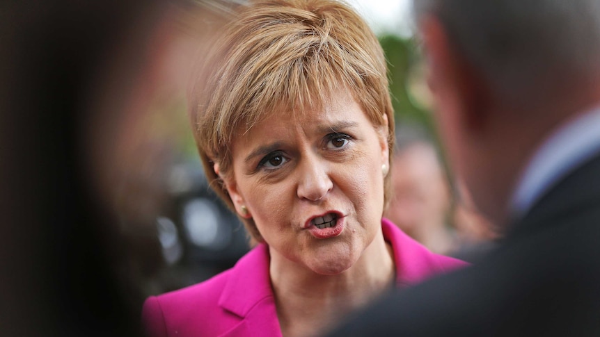 Scottish First Minster Nicola Sturgeon talks to journalists after meeting in London