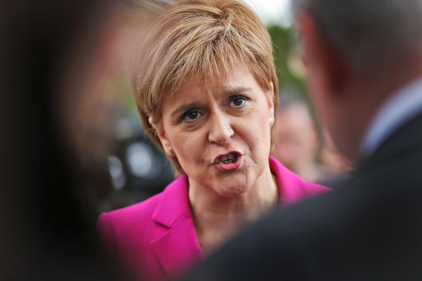 Scottish First Minster Nicola Sturgeon speaks to journalists.