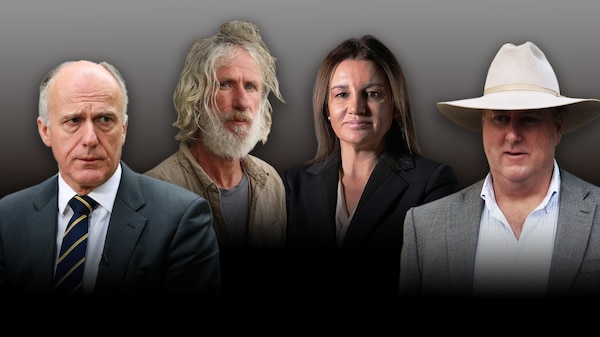 A composite image of Eric Abetz, Craig Garland, Jacqui Lambie and John Tucker.