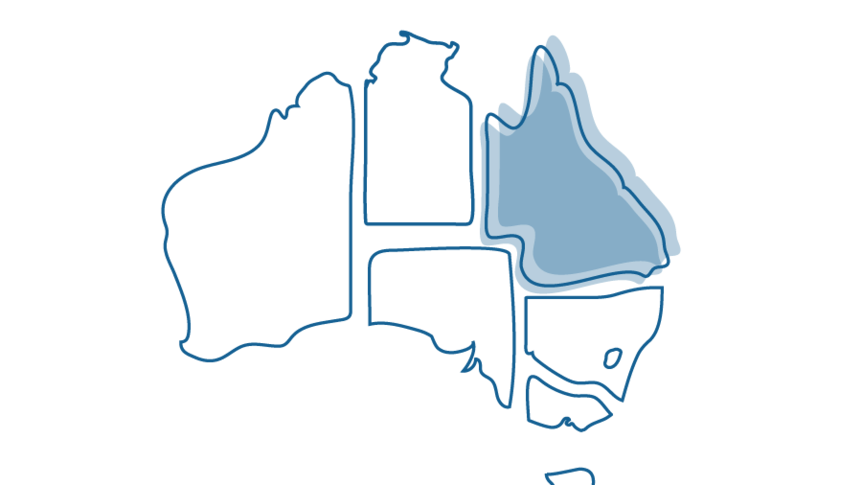 An illustration of a map of Australia that shows Queensland highlighted.