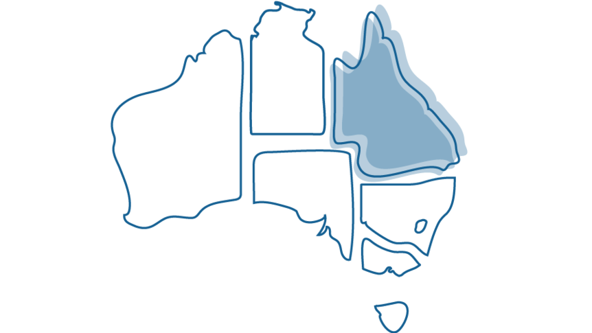 An illustration of a map of Australia highlighting Queensland.