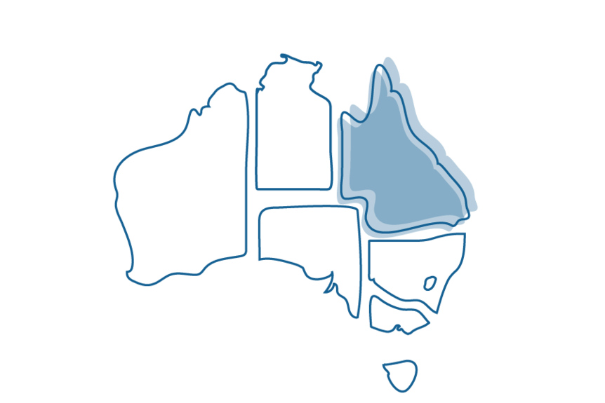An illustration of a map of Australia highlighting Queensland.