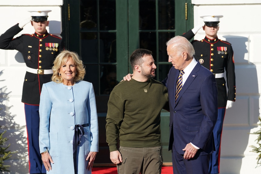 President Joe Biden and first lady Jill Biden, welcome Ukraine's President Volodymyr Zelenskyy at the White House
