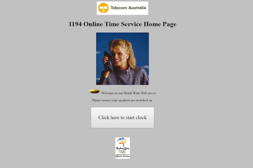 The website contains an old Telecom logo, picture of a woman using an ancient mobile phone and 90's-style graphics