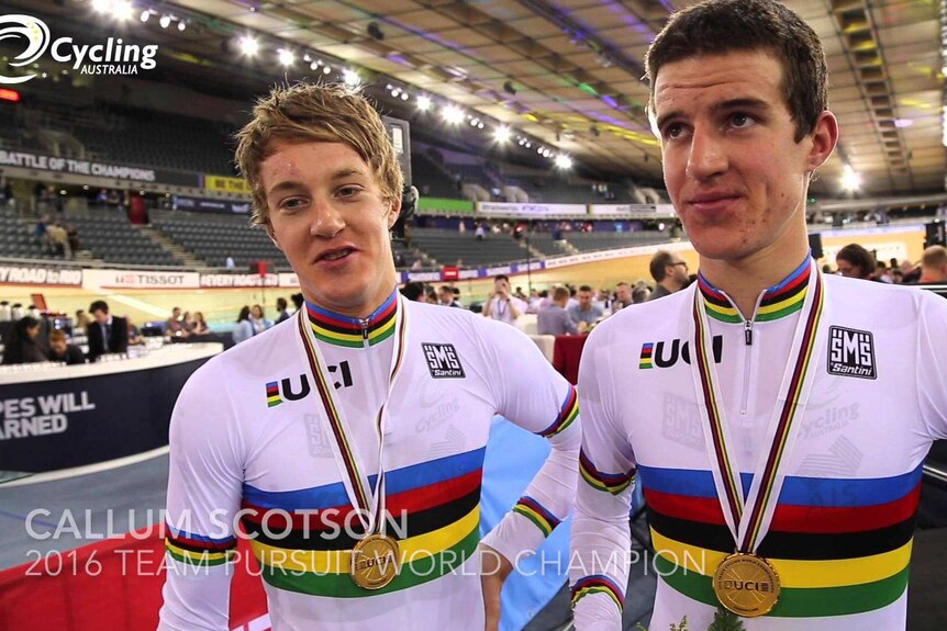 Scotson brothers after World Track Championships