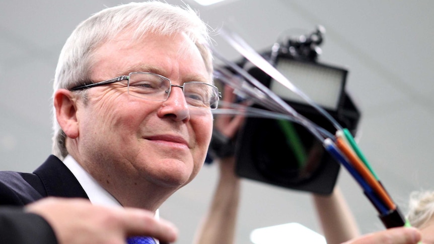 Kevin Rudd visits a broadband cable company