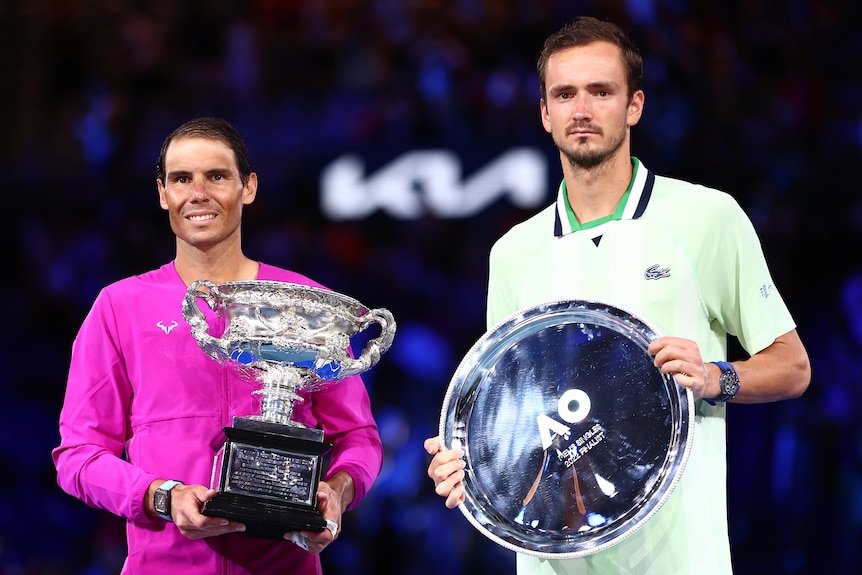 Rafael Nadal and Daniil Medvedev with their