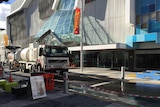Water being pumped out of Myer's Liverpool Street store