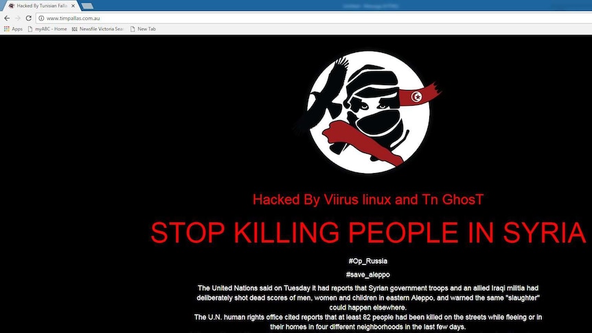 Victorian Treasurer Tim Pallas's website after it was hacked.