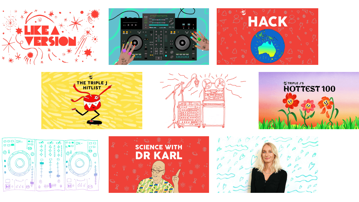 Selections include Like a Version, Hack, the triple J hitlist, triple j's Hottest 100 and Science with Doctor Karl