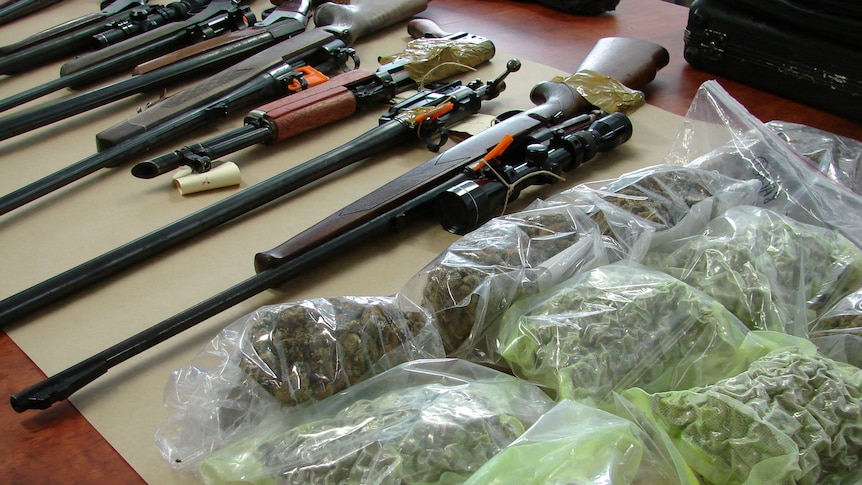 Firearms and drugs seized by police in Tasmania and Victoria