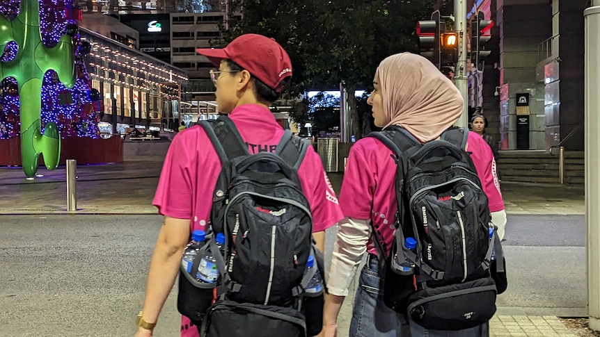 Jasmine Siew and Daaniah Al-Masri walking the streets of Perth to help young people in need.
