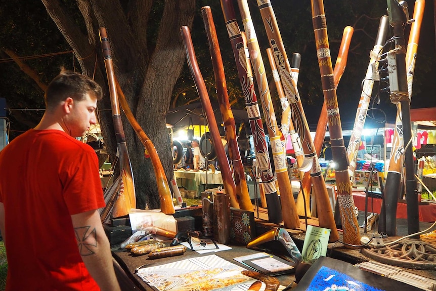 An Indigenous art stall at Mindil Markets in Darwin