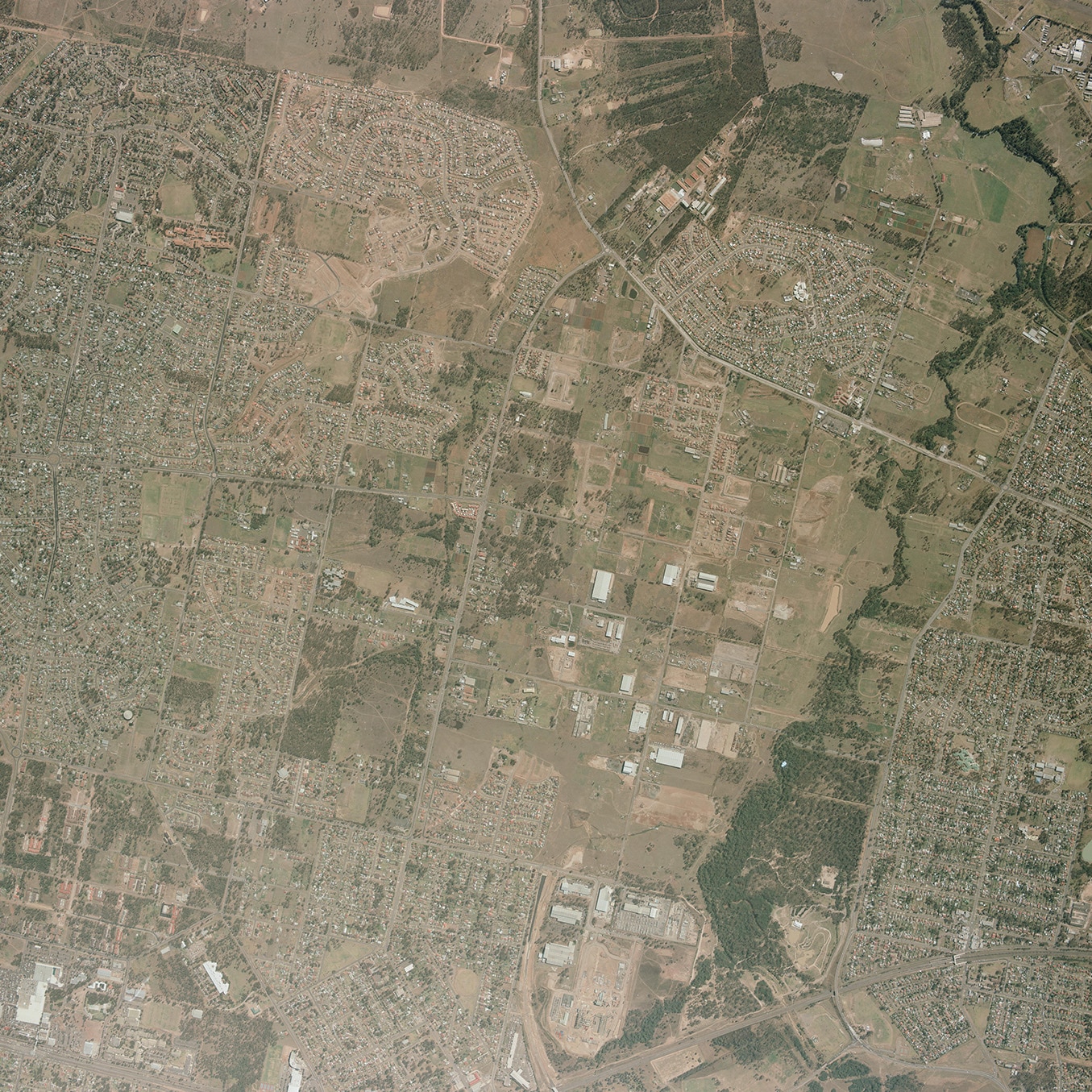 An aerial view of houses and semi-rural land in Western Sydney suburbs Penrith and Plumpton.