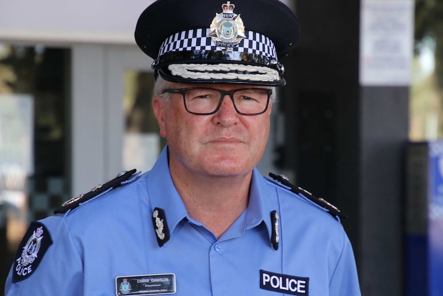 A head and shoulders shot of WA Police Commissioner Chris Dawson in uniform outside police HQ.