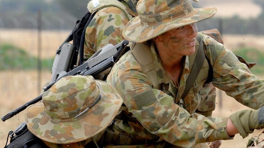 Army recruit ACWR Sarah Hurley trains in the field at the RAAF Base in Wagga Wagga.