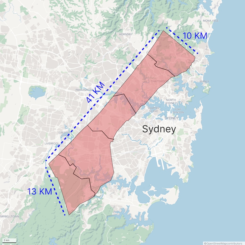 Map of Sydney with a map of Gaza overlayed on top