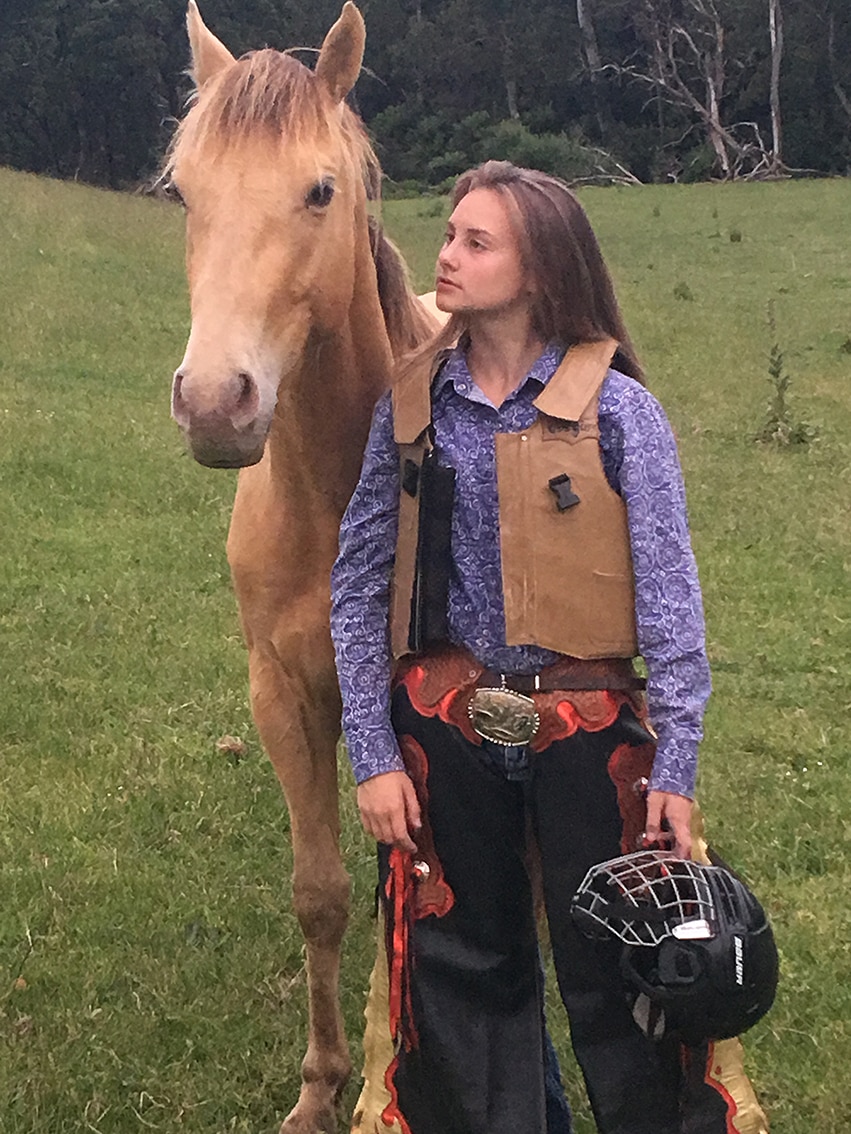 Tasmanian rodeo competitor Payton Viney with horse.
