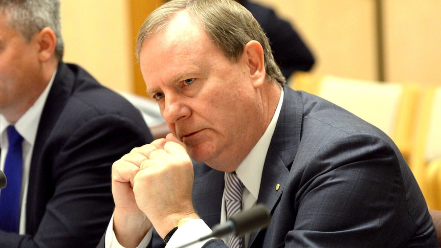 Future Fund chairman Peter Costello speaks during the Senate finance estimates hearing at Parliament House in Canberra