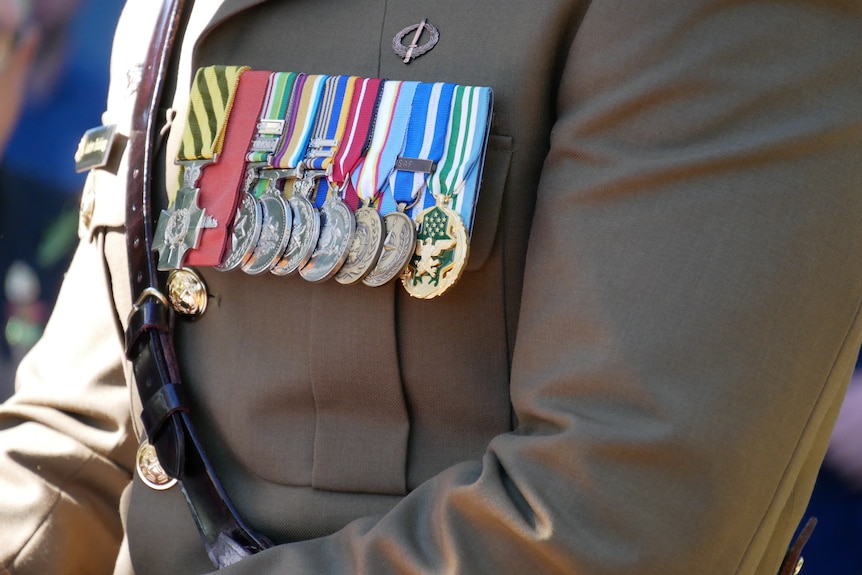 Military medals on a person