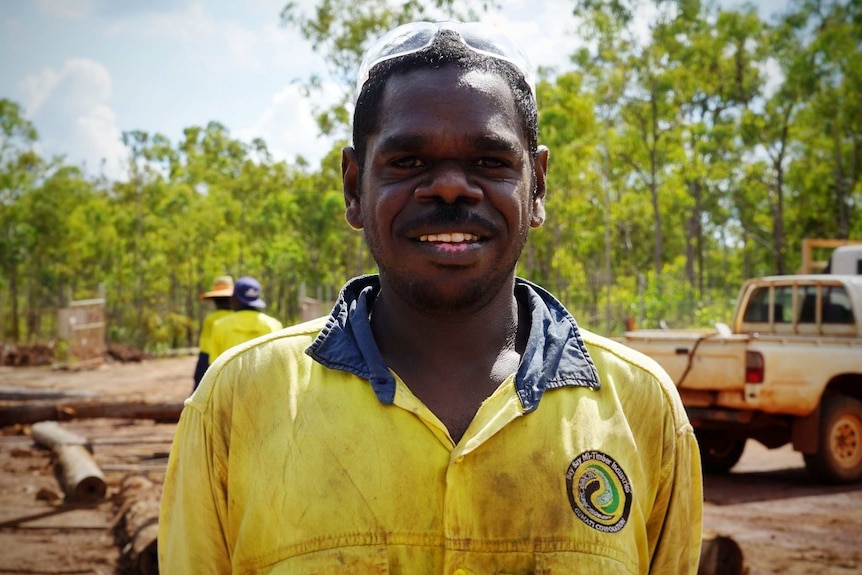 Wesley Dhurrkay works at a new timber mill in north-east Arnhem Land