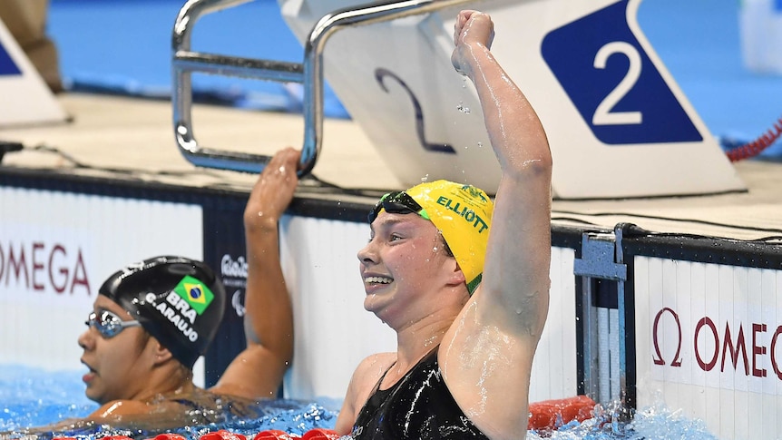 Golden performance ... Maddison Elliott celebrates her victory in Rio