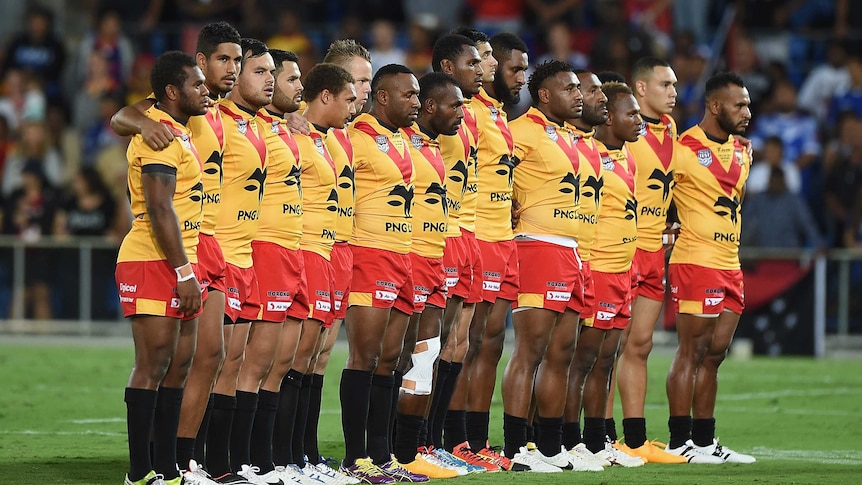 Papua New Guinea rugby league team stands for national anthem