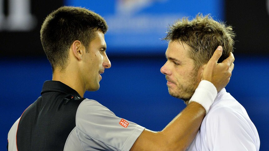Wawrinka commiserates with Djokovic after epic Aus Open quarter-final