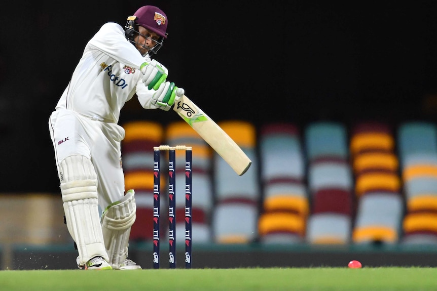 Queensland's Usman Khawaja bats on day two of the Sheffield Shield match against Victoria.