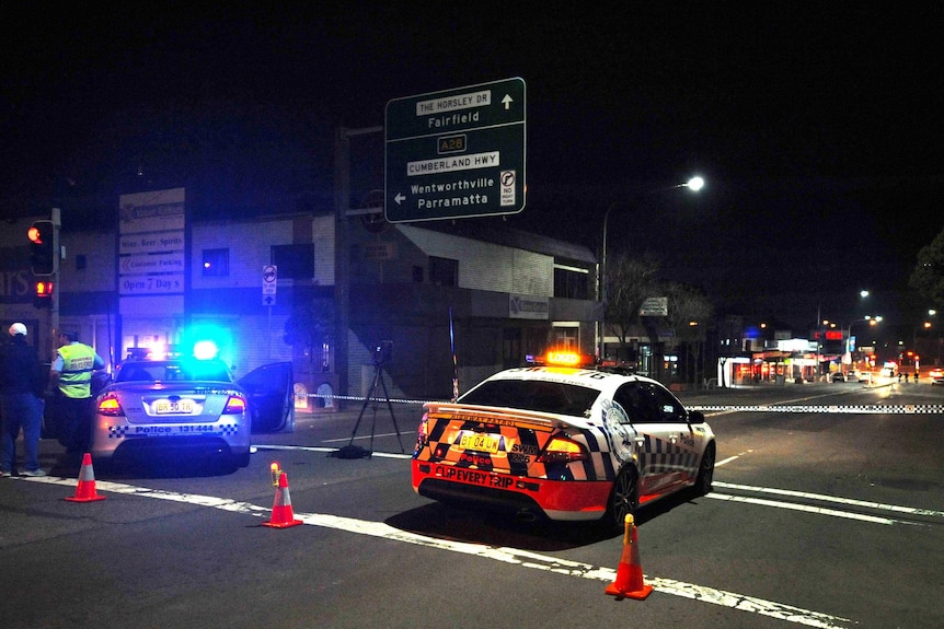 Police at the scene of a drive-by shooting at Smithfield.