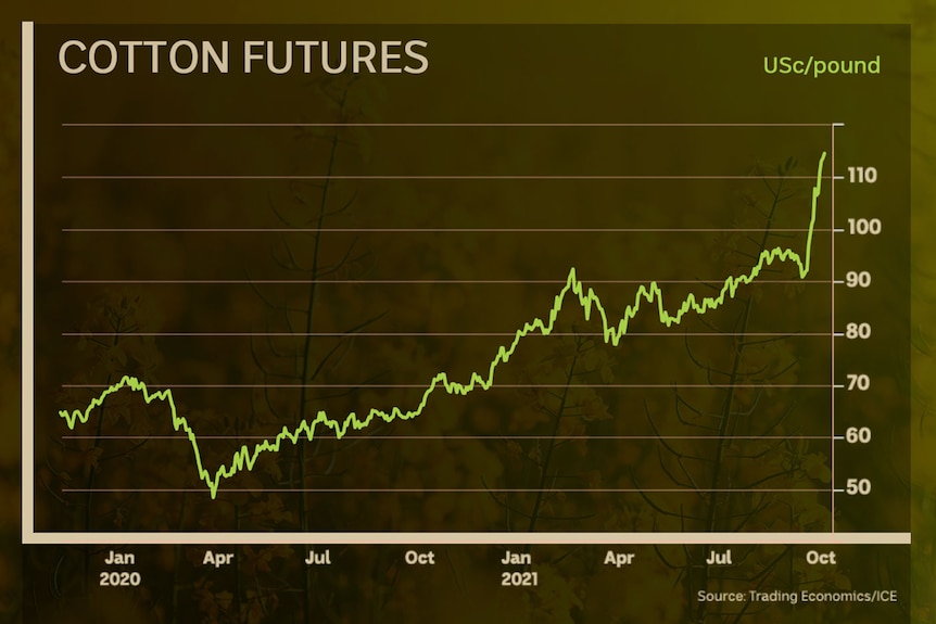 a graph showing the sharp rise of cotton futures.