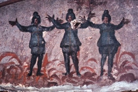 Shadrach, Meshach, and Abednego, detail of a wall painting in the Catacomb of Priscilla, fourth-century Rome.