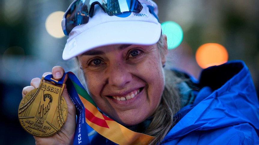 Mina Guli after running the New York Marathon.