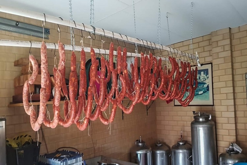 Salva's sausages hanging up to dry