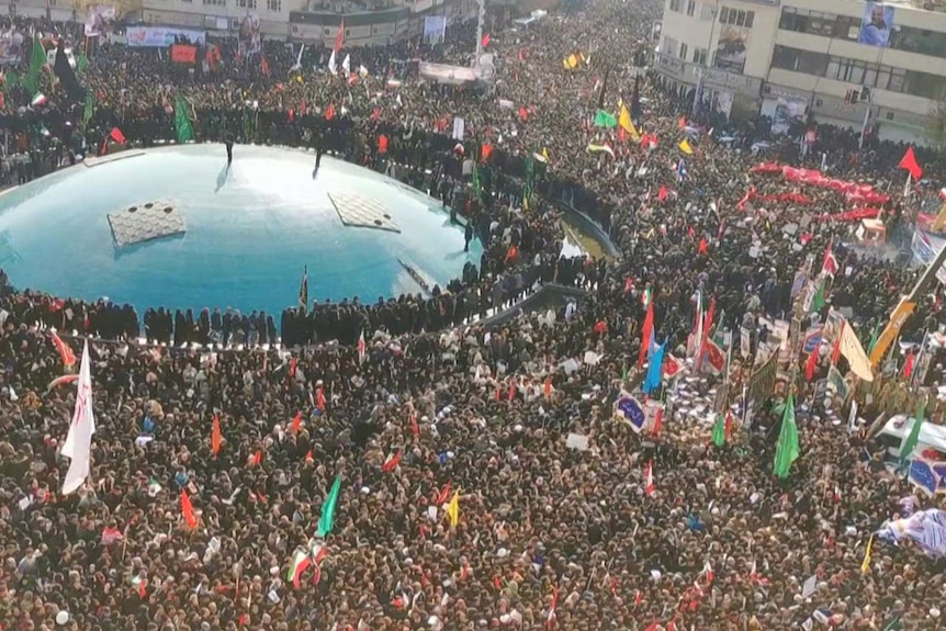 An aerial shot of a massive crowd