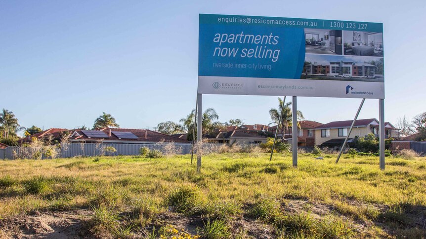 Sign advertising apartments off the plan in Perth.