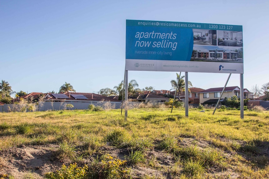 Sign advertising apartments off the plan in Perth.