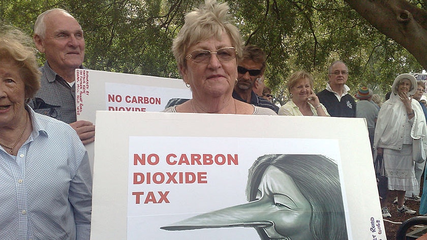 Placard shown during an anti-carbon tax rally at Hyde Park in Sydney