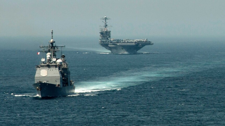 US warships on their way to the Mediterranean Sea