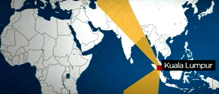 The two corridors that might have been flown by Malaysia Airlines flight MH370.