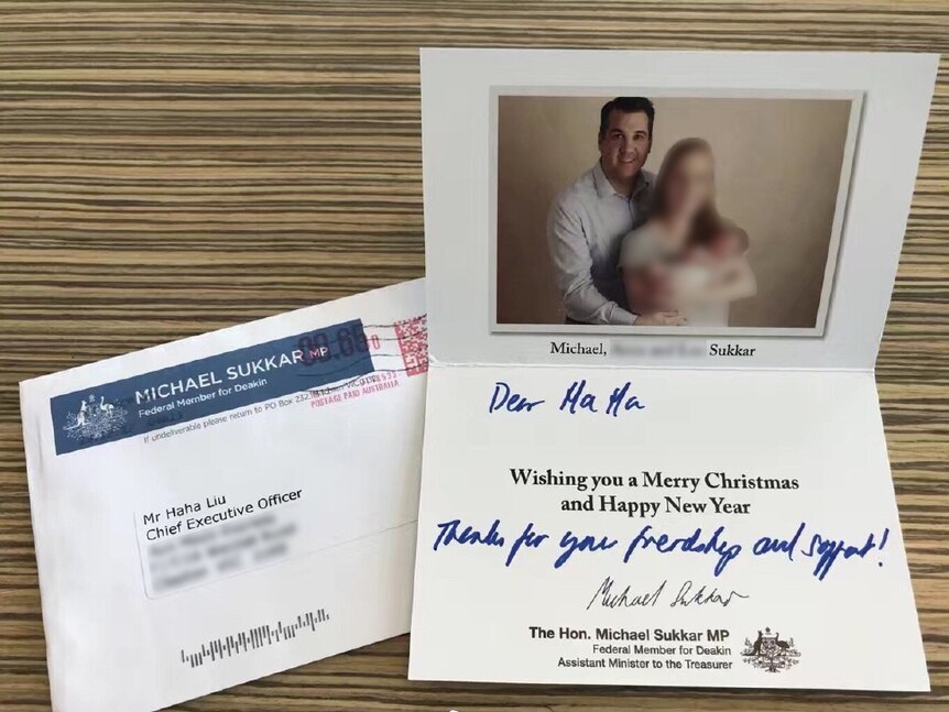 Haha Liu received a Christmas card from Liberal MP Michael Sukkar.