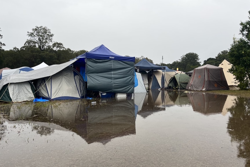 Tents with mud around 