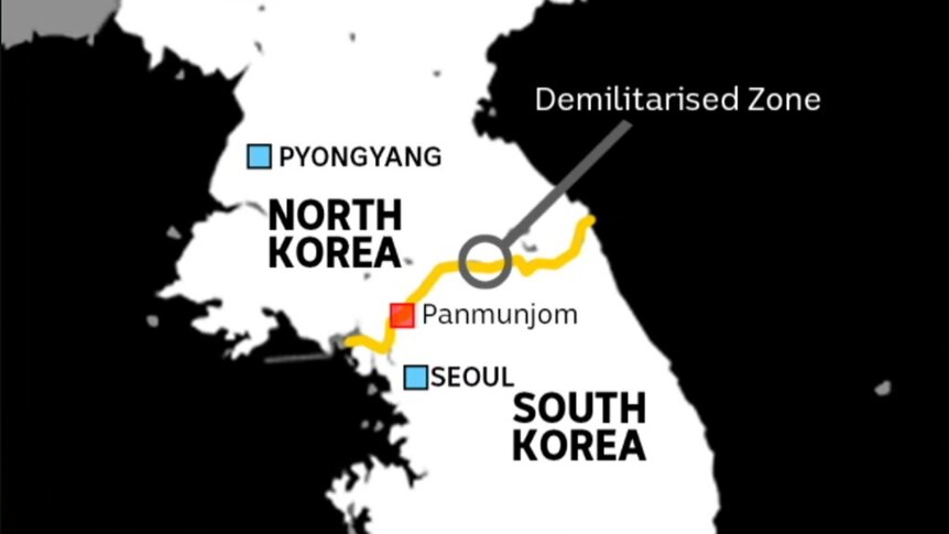A map showing where Panmunjom is located on the Korean Peninsula.