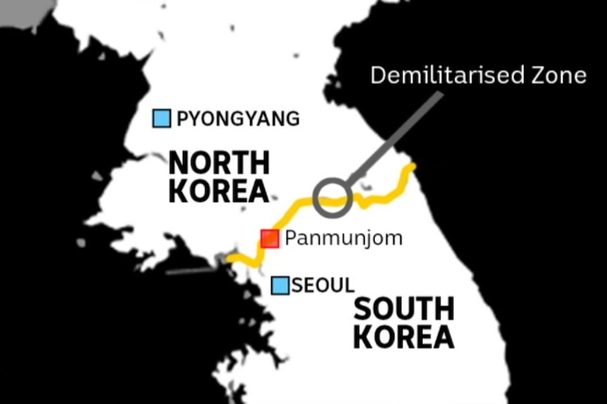 A map showing where Panmunjom is located on the Korean Peninsula.