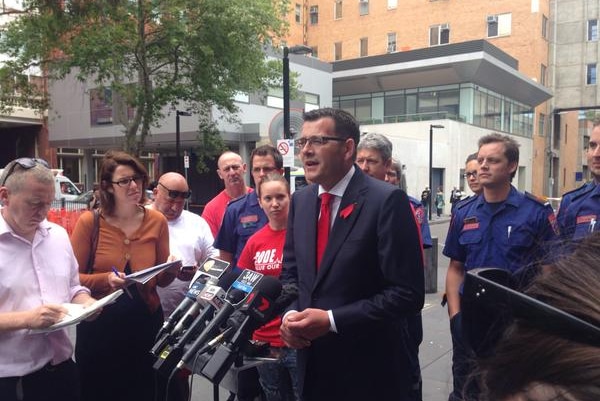 Labor Premier-elect Daniel Andrews talking about ambulances at a doorstop
